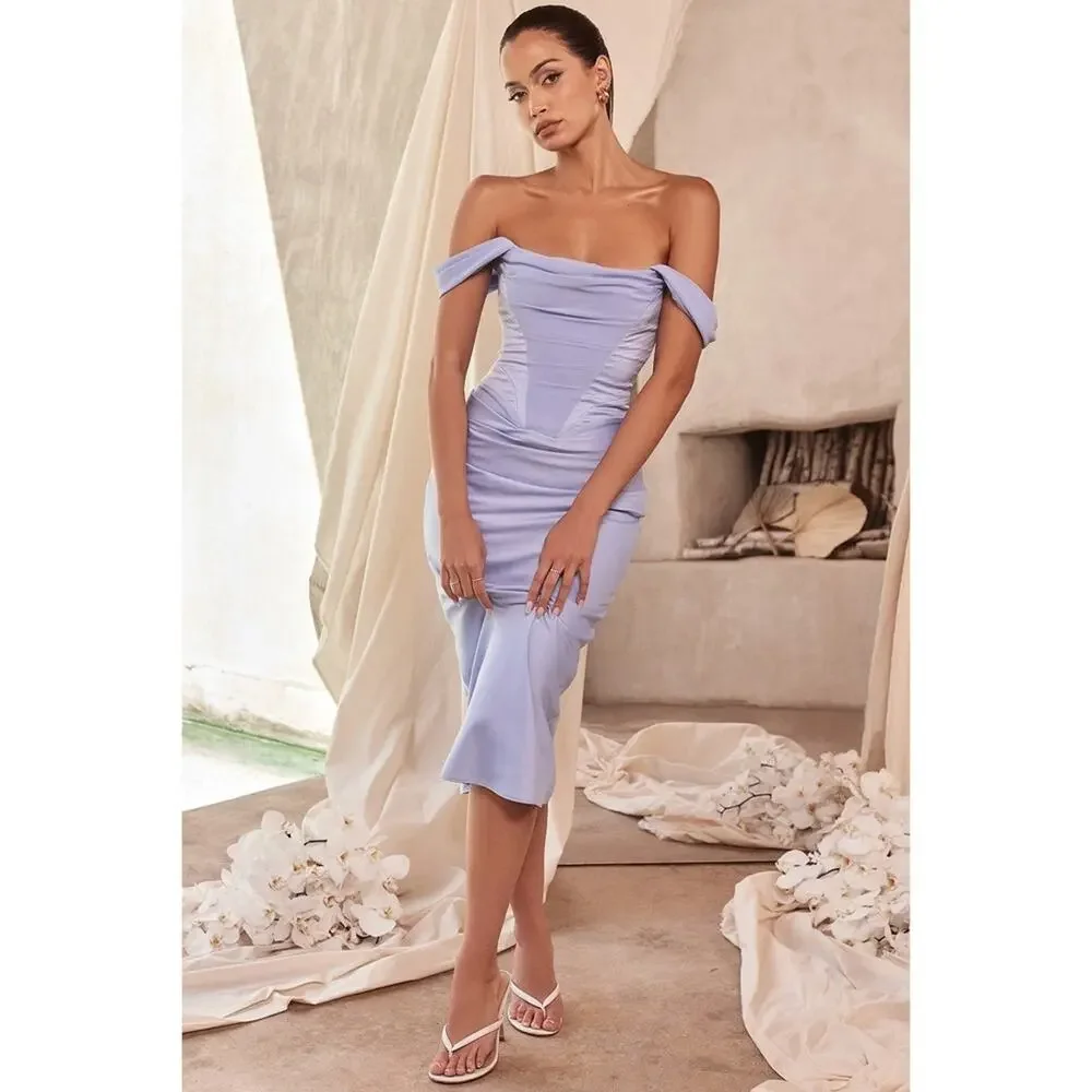 house of cb blue ruched dress Clothing : Bodycon Dresses : 'Ella' Sky Blue Printed Ruched Organza Mesh Mini Dress